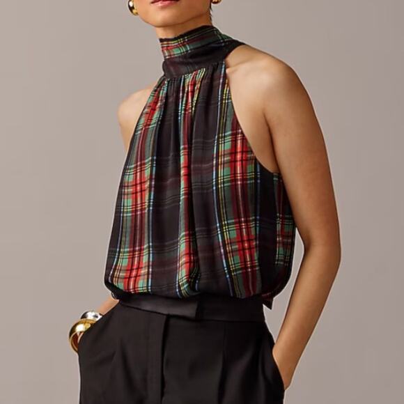 J. Crew tartan chiffon blend necktie Halter - Picture 1 of 11